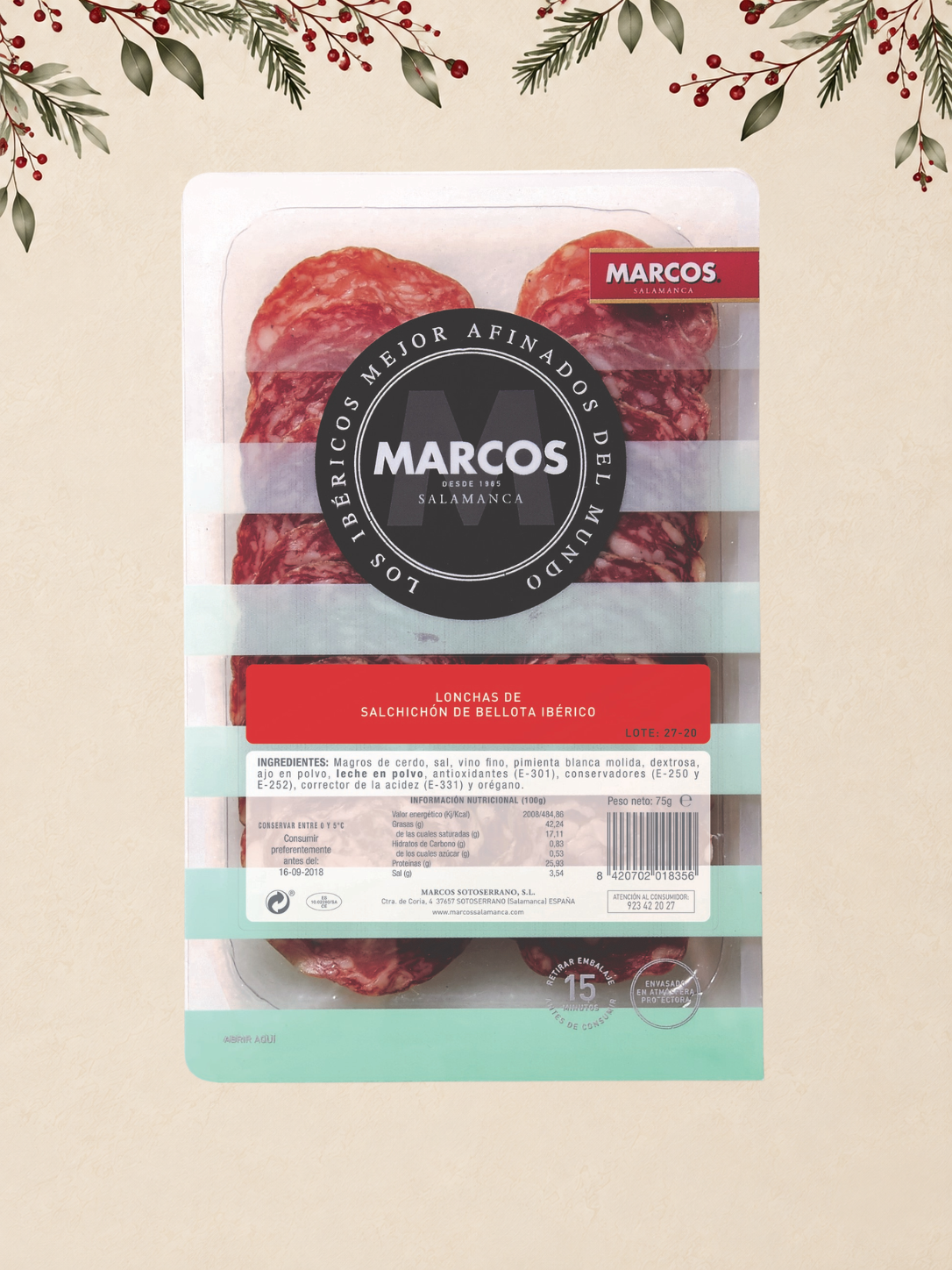 RACIÓN DE SALCHICHÓN IBÉRICO DE BELLOTA MARCOS 75G